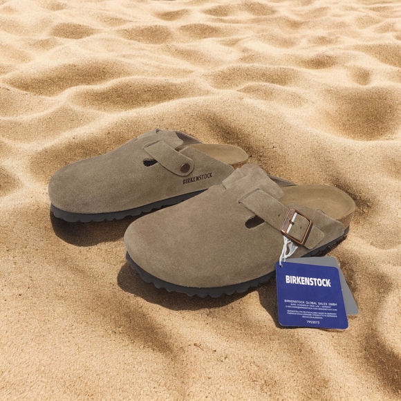 Birkenstock Boston Taupe Suede Clogs - Narrow Fit - Picture 3 of 6